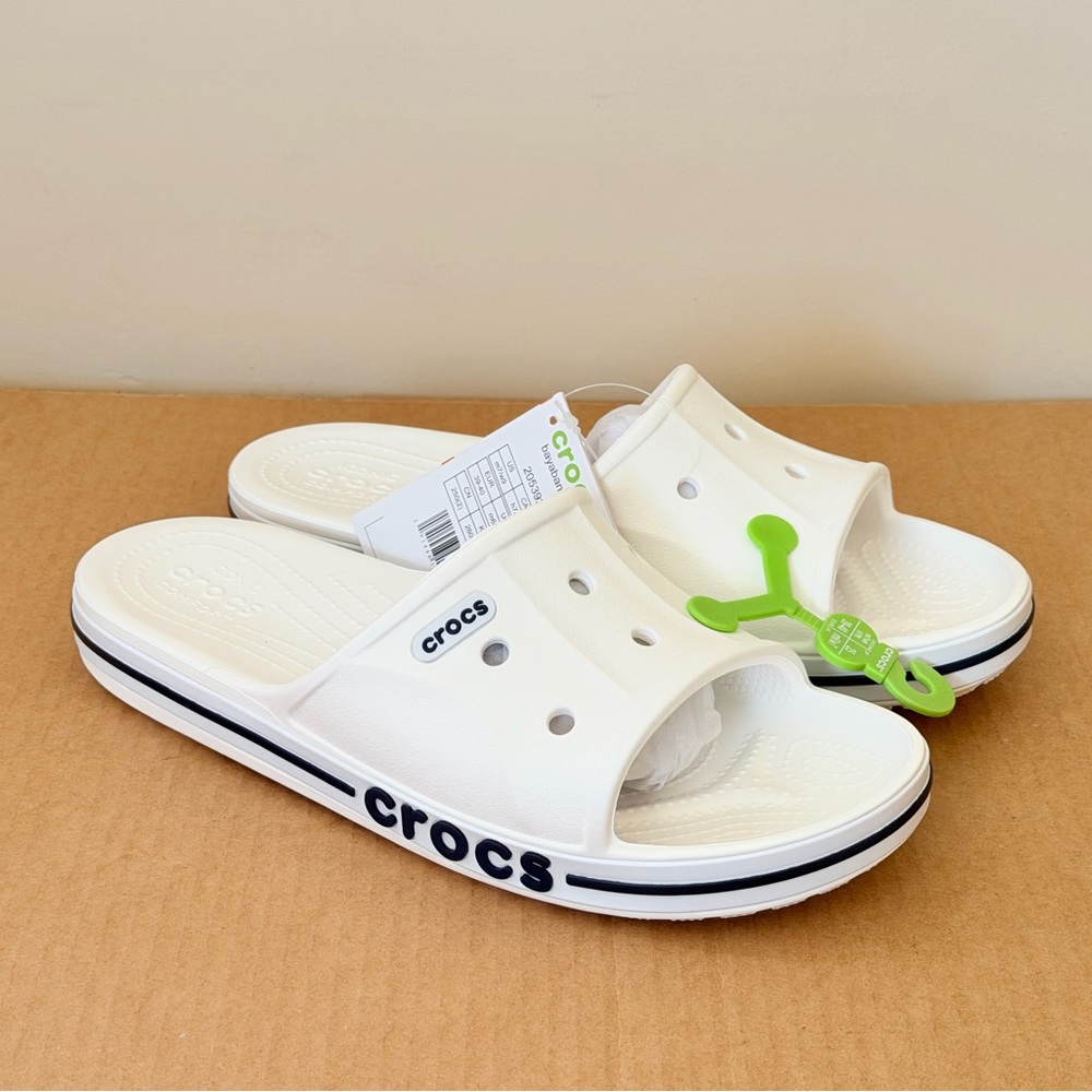 Crocs Unisex Bayaband Slide Sandals | White / Navy